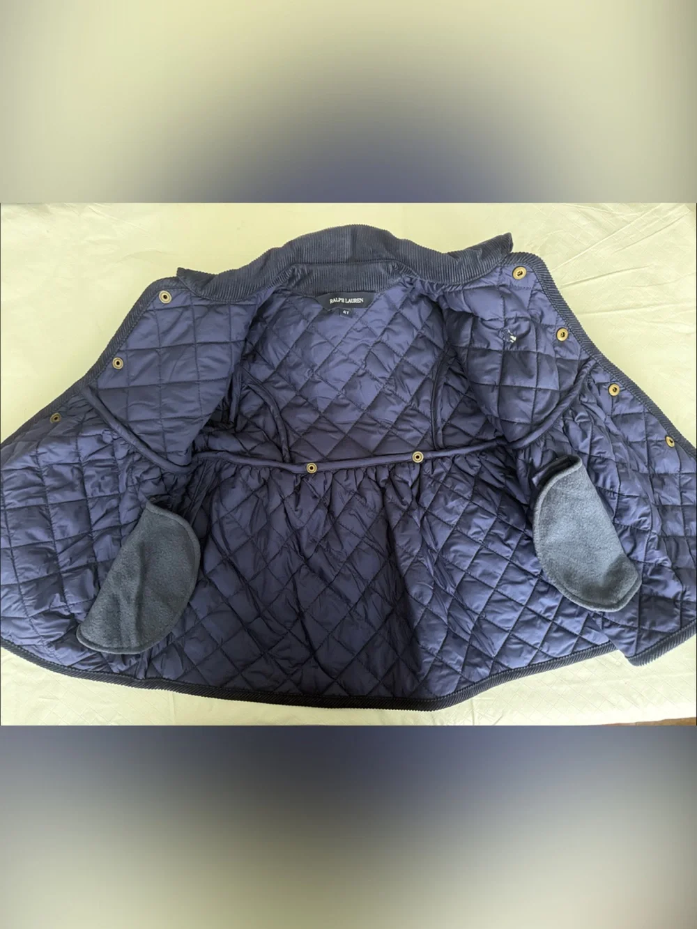 Ralph Lauren Quilted Navy Puffer Jacket with Cord Trim